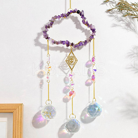Natural Amethyst Copper Wire Wrapped Cloud Hanging Ornaments PW-WG49920-06-1