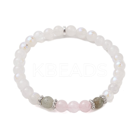6.5mm Round Natural Labradorite & Rose Quartz & Electroplated White Moonstone Beaded Stretch Bracelets for Women Men BJEW-JB10478-1