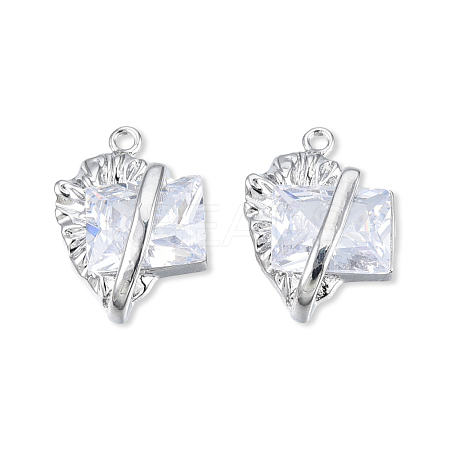 Brass Pave Clear Cubic Zirconia Pendants KK-N232-474P-1