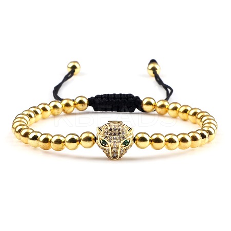 Adjustable Sweet and Cool Couples Brass Micro Pave Cubic Zirconia Leopard Braided Bead Bracelets for Women LY5940-3-1