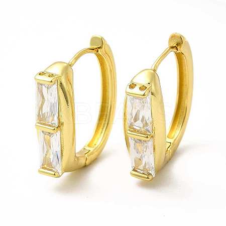 Clear Cubic Zirconia Rectangle Hoop Earrings EJEW-H093-11G-1