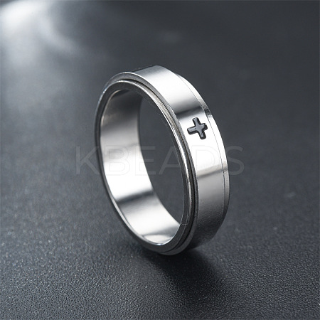 Cross Pattern 304 Stainless Steel Rotatable Finger Rings FS-WGAA8E6-04-1