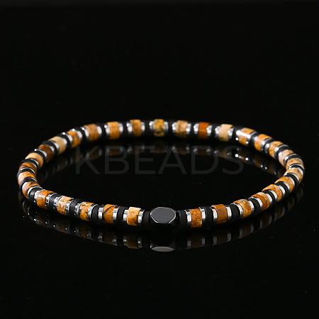 Natural Picture Jasper & Synthetic Non-magnetic Hematite Beads Stretch Bracelets for Men NY6374-1