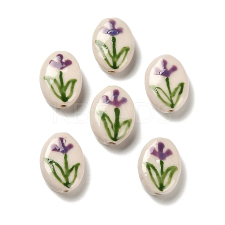 Flower Theme Printed Handmade Porcelain Beads LS-LAMP-D303-06E-04-1