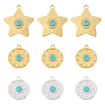 9Pcs 3 Styles Synthetic Turquoise Pendants STAS-TA0006-41-1