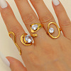 304 Stainless Steel Cubic Zirconia Cuff Rings Sets for Women FS-WG503C7-19-1