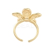 Rack Plating Flower Brass Open Cuff Rings for Women RJEW-B064-18G-01-3