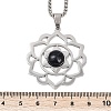 Chakra Lotus Flower 201 Stainless Steel Pave Synthetic Blue Goldstone Pendant Necklaces for Women NJEW-K283-26P-5