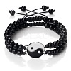 Black and White Yin Yang Non-Magnetic Synthetic Hematite Braided Bracelets NA9786-2-1