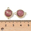Brass Pave Natural Rhodonite Faceted Flat Round Connector Charms G-U028-04G-12-3