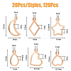 120Pcs 6 Style 304 Stainless Steel Charms STAS-DC0014-93-2