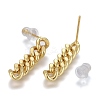 Brass Curb Chain Dangle Stud Earrings EJEW-F260-07B-G-2