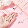 Valentine's Day 304 Stainless Steel & Green Glass Couple Heart Pendant Cable Chain Necklaces for Women NJEW-FS00014-01-5