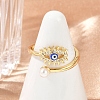 Evil Eye Brass Micro Pave Clear Cubic Zirconia Open Cuff Rings for Women. with ABS Plastic Imitation Pearl and Enamel RJEW-G343-20G-2