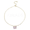 Butterfly Light Gold Brass Micro Pave Cubic Zirconia Pendant Necklaces NJEW-E105-05KCG-04-2