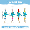 24Pcs 4 Colors Summer Beach Dyed Synthetic Turquoise Starfish & Natural Mixed Stone Faceted Round Beaded Connector Charms PALLOY-FH00160-2