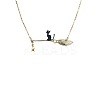 Halloween Alloy Black Cat with Broom Pendant Necklaces for Women FS-WGACF10-02-2