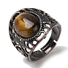Natural Tiger Eye Oval Adjustable Rings RJEW-K271-06R-22-2