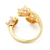 Pink Cubic Zirconia Triple Heart Open Cuff Ring RJEW-E064-06G-01-3