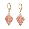 Glass Seed Braided Rhombus with Heart Dangle Leverback Earrings EJEW-MZ00030-01-1