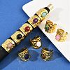 316 Stainless Steel with Natural Mixed Gemstone Cuff Rings RJEW-Z098-01G-16-1