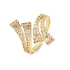 Brass Micro Pave Clear Cubic Zirconia Cuff Rings for Women RJEW-U043-11G-4