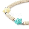 Dyed Synthetic Turquoise(Dyed) Heishi Beaded Bracelets with Dyed Synthetic Coral Starfish BJEW-JB09194-02-4