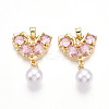 Brass Micro Pave Cubic Zirconia & ABS Imitation Pearl Pendants KK-T070-66B-1