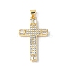 Brass Micro Pave Cubic Zirconia Cross Pendants ZIRC-I071-04G-03-1