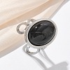 Oval Natural Black Agate Finger Rings RJEW-M062-02P-03-1