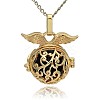 Golden Tone Brass Hollow Round Cage Pendants KK-J230-01G-3