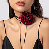 Retro Cloth Rose Flower Waxed Cord Wrap Choker Necklaces for Women WG01AE5-09-1