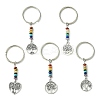 5Pcs Alloy Flat Round & Heart with Tree of Life Pendant Keychain KEYC-JKC00591-S-1