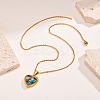 Stainless Steel Pave Natural Paua Shell Love Heart Peach Locket Pendant Cable Chain Necklaces for Women PW-WG7AB06-01-4