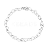 Rhodium Plated 925 Sterling Silver Heart Link Chain Bracelets BJEW-I314-057C-P-1
