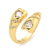 Brass Micro Pave Clear Cubic Zirconia Heart Open Cuff Rings for Women RJEW-L121-040G-1