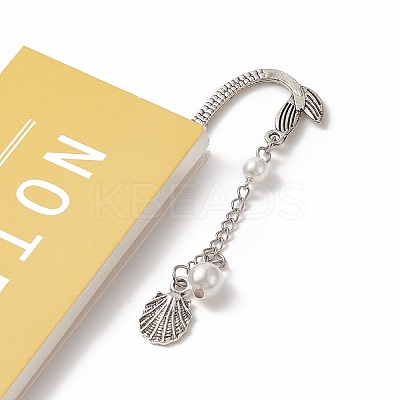 ABS Plastic Imitation Pearl Round Bead Bookmarks AJEW-JK00207-1