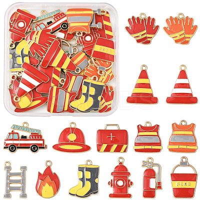 30Pcs 15 Styles Fire Fighting Theme Alloy Enamel Pendants FIND-FS0004-82-1