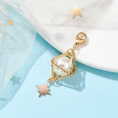 Brass Shell Pearl Pendant Decorations HJEW-JM01816-03-1