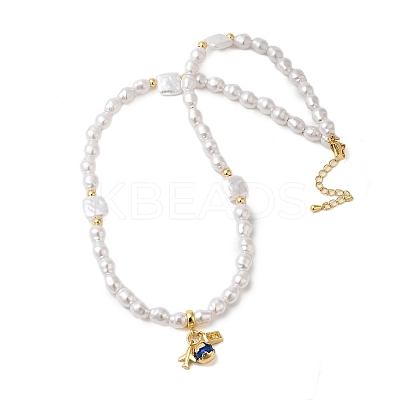 Rack Plating Travel Theme Brass & Cubic Zirconia & Enamel Pendant Necklaces NJEW-C056-01G-1