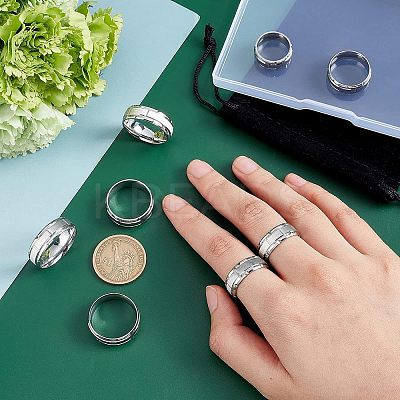8Pcs 8 Size 201 Stainless Steel Grooved Finger Ring for Men Women RJEW-DC0001-11-1