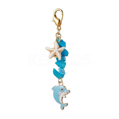 4Pcs 4 Colors Dolphin Alloy Enamel Pendant Decorations HJEW-JM01623-S-1