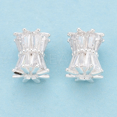 925 Sterling Silver Pave Clear Cubic Zirconia Drum Beads STER-T008-39S-1