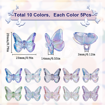 50Pcs 10 Colors UV Plating Rainbow Iridescent Transparent Acrylic Beads TACR-SC0001-30-1