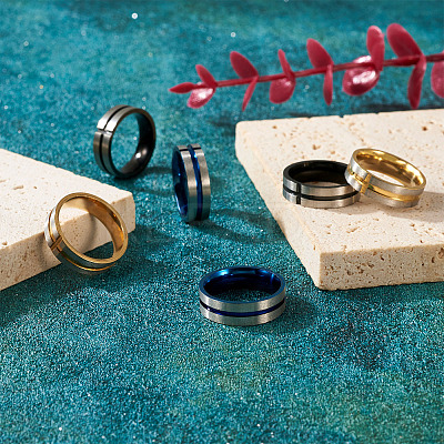 6Pcs 3 Style Stainless Steel Plain Band Rings RJEW-CF0001-01-1
