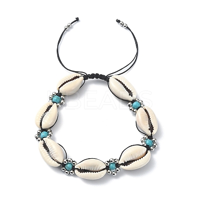 Synthetic Turquoise & Natural Shell Braided Bead Bracelets BJEW-TA00417-1