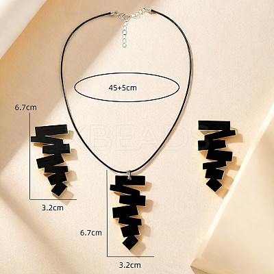 Irregular Geometry Acrylic with Imitation Leather Cord Pendant Necklace & Stud Earring Sets FS-WGB043E-01-1