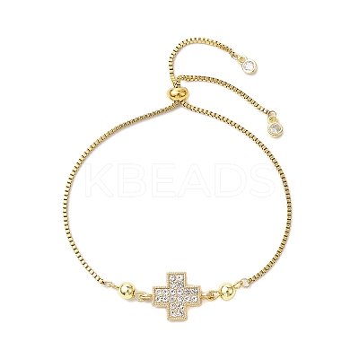 Brass Pave Clear Cubic Zirconia Box Chain Cross Pendant Slider Bracelets BJEW-JB10809-1