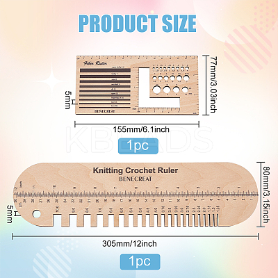 Oval & Rectangle Wooden Knitting Needle Gauge & Yarn Wrap Guide Board DIY-WH0033-88-1