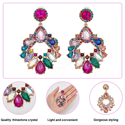 3 Pairs 3 Colors Rhinestone Twist Oval Dangle Stud Earrings EJEW-AN0001-04-1